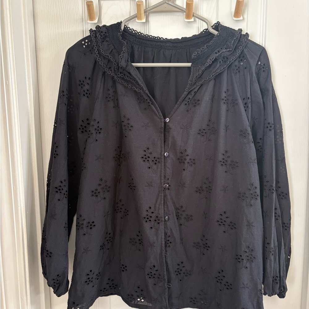 J. Crew Black Eyelet Blouse